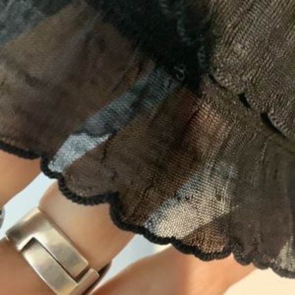 Petite TanJay Shimmer Ruffle Black Top - Picture 5 of 9